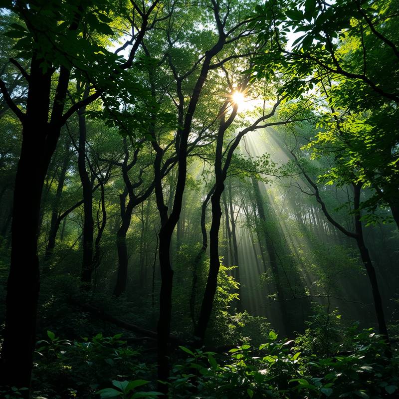 Bosque frondoso en la Selva de Irati con la luz del sol filtrándose entre los árboles.